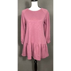 Lush Women's Cotton Tunic Dress with pockets‎ Crushed Berry Sz S Lagenlook Boho